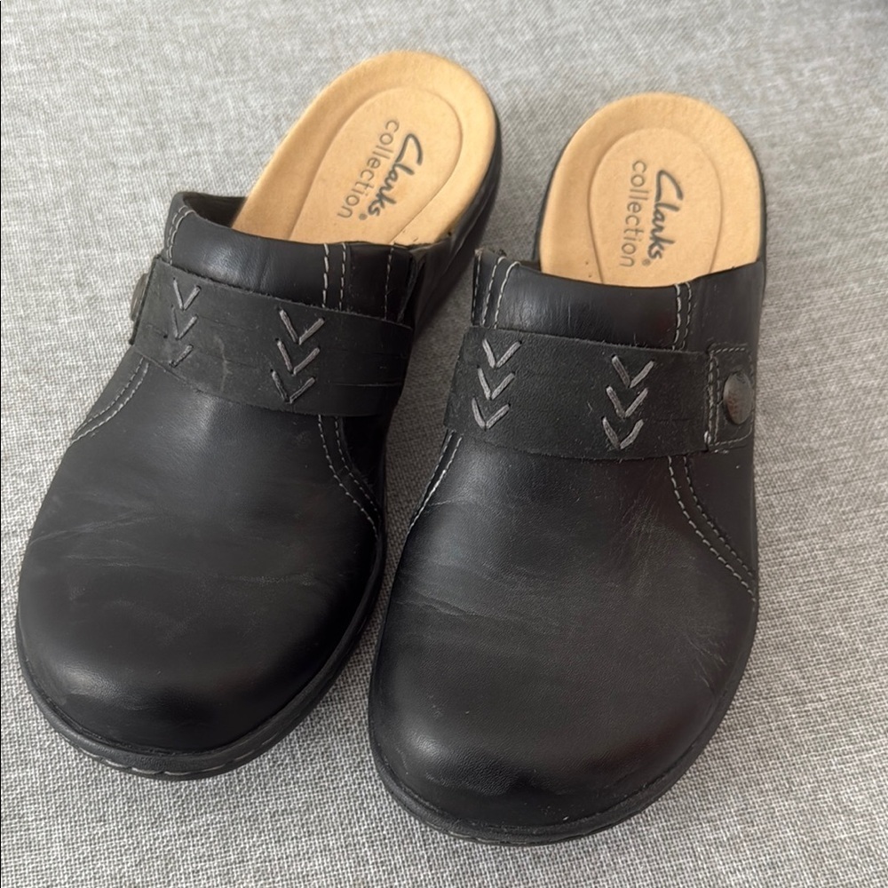 Clarks Black Laurieann Ella Leather Slip-On Mules